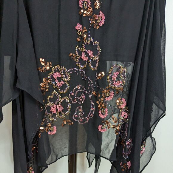 Vintage Sue Wong Prom Dress Midi Gown 10 Black Pink Silk Fairy Y2K Whimsigoth - Picture 11 of 13